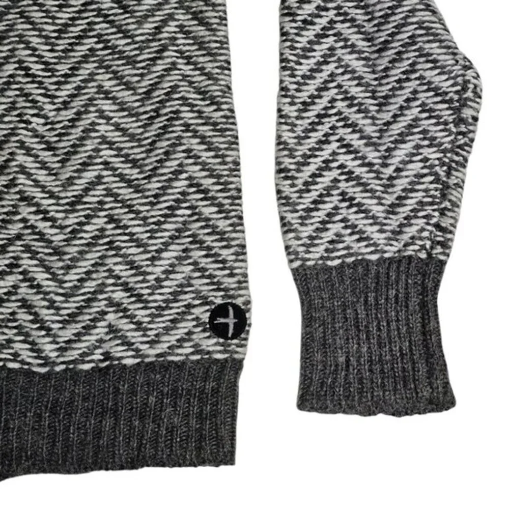 Relwen Sweater Mens Medium‎ Shawl Neck Herringbone Gray White Wool Knit